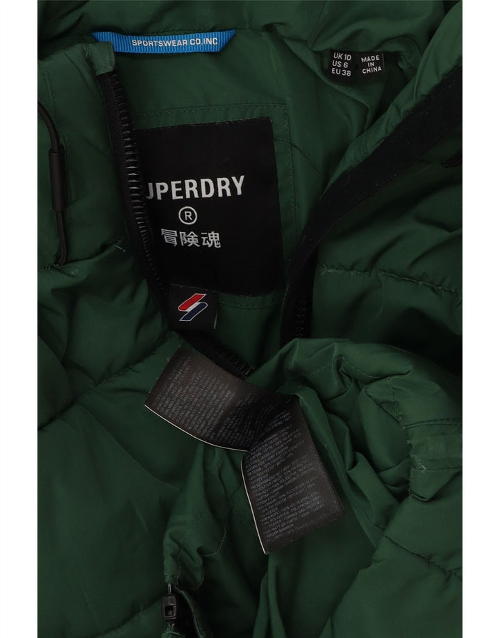 Damska kurtka Superdry z kapturem, oversize, wyściełana UK 10, mała, zielona, poliester