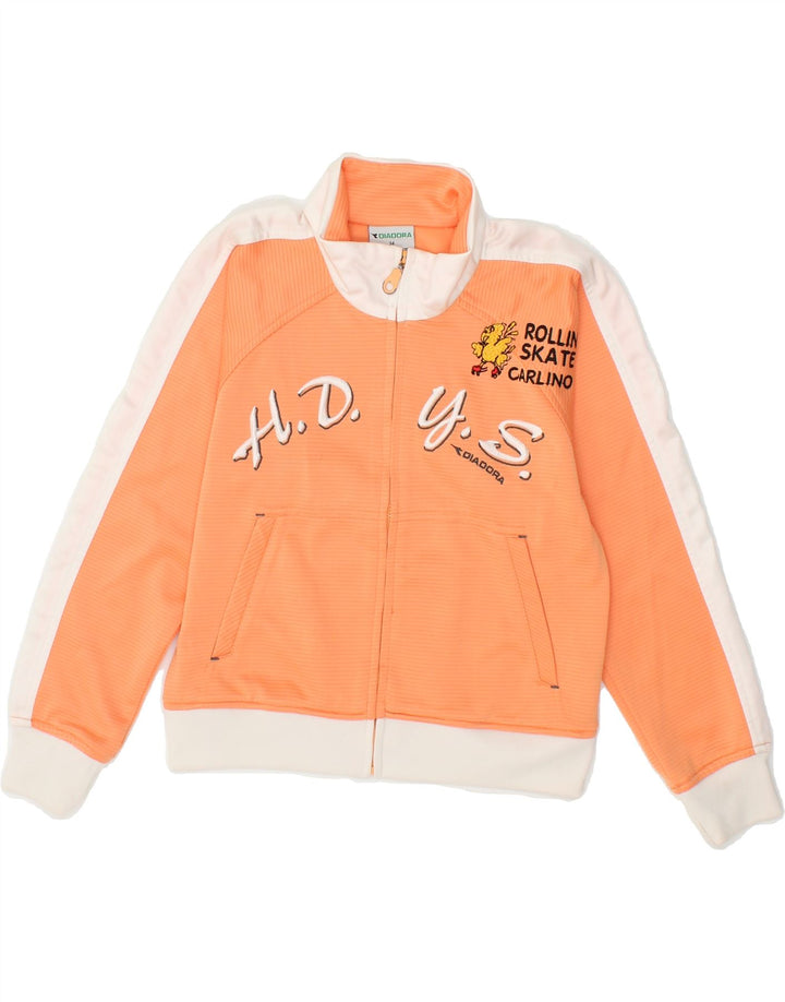 DIADORA Boys Graphic Tracksuit Top Jacket 8-9 Years Orange Colourblock Vintage Diadora and Second-Hand Diadora from Messina Hembry 