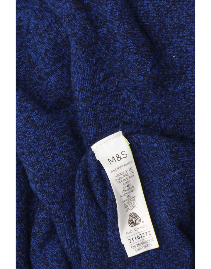 Marks & Spencer Męski sweter z okrągłym dekoltem 2XL Niebieska wełna