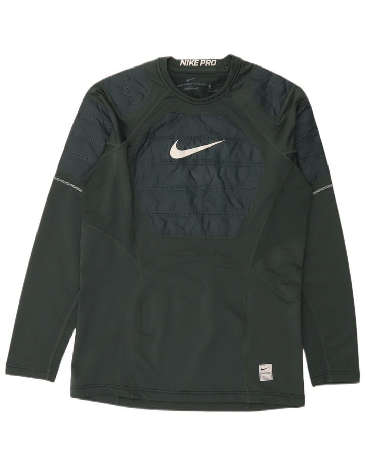 Męska koszulka graficzna Nike z długim rękawem, poliestrowa w kolorze średniej zieleni