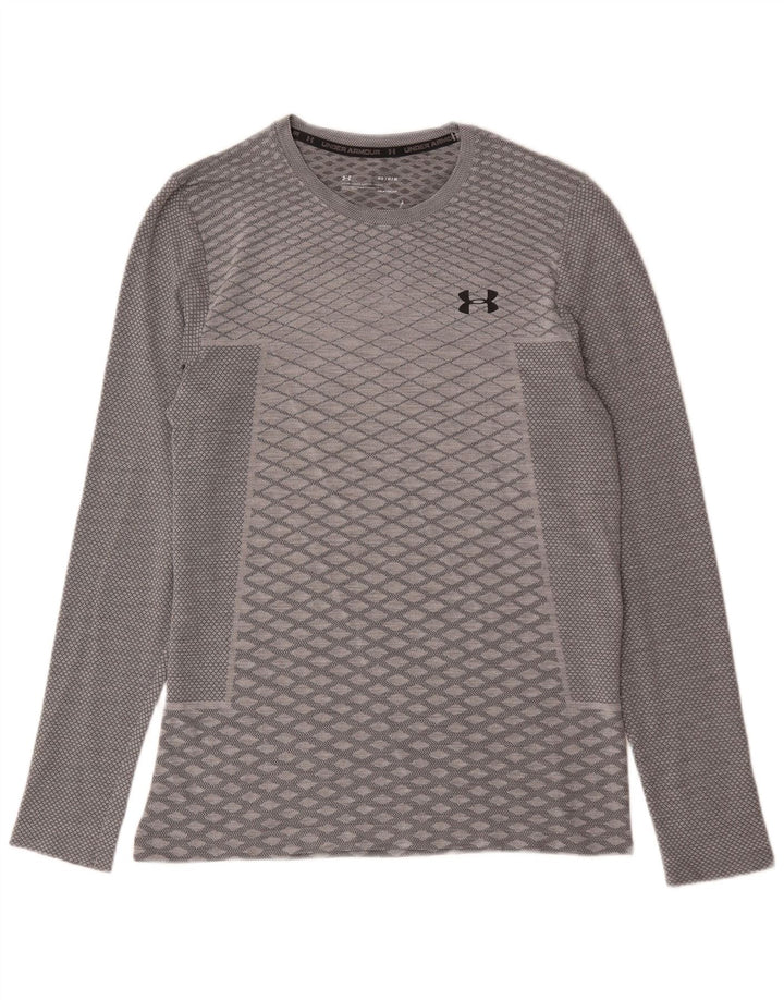 Męski top Under Armour Heat Gear z długim rękawem, średnioszary, geometryczny