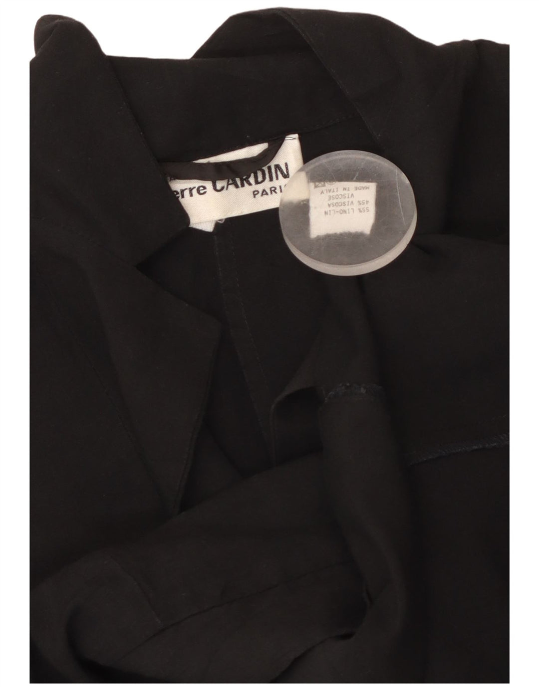 PIERRE CARDIN Damska marynarka zapinana na 1 guzik UK 12 Średnia czarna lniana