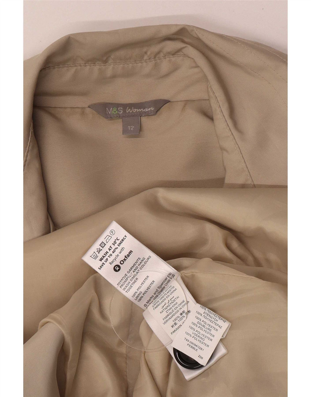 Marks & Spencer Damski trencz UK 12, średni beż, poliester, klasyczny