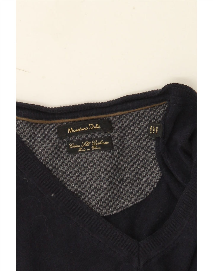 Męski sweter Massimo Dutti z dekoltem w kształcie litery V, duży, granatowy, bawełniany