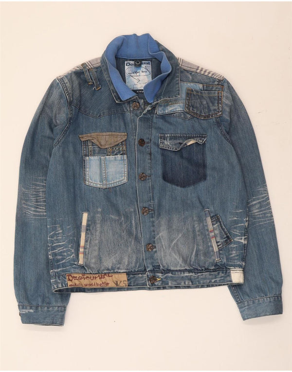 Męska kurtka jeansowa Desigual Graphic UK 42 XL, niebieska, patchworkowa, bawełniana