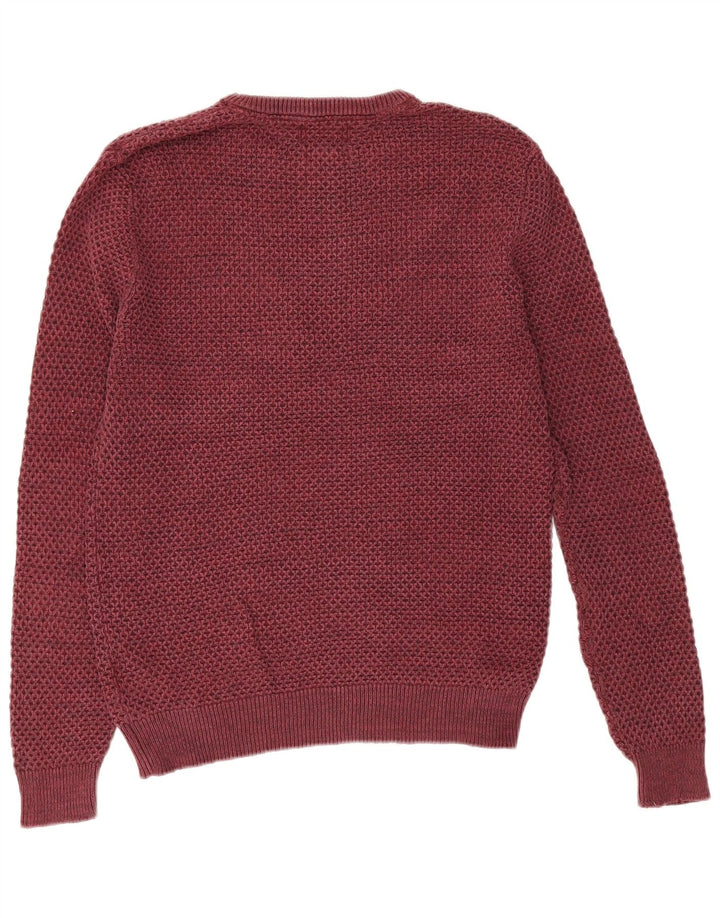 Marks & Spencer Męski sweter z okrągłym dekoltem, średni bordowy bawełniany