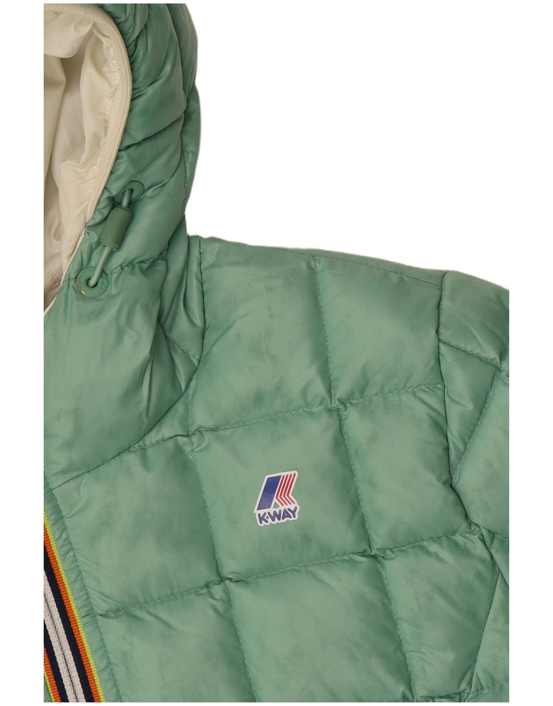 Dwustronna ocieplana kurtka z kapturem K-Way dla dziewczynki 11-12 lat w kolorze złamanej bieli, poliamid