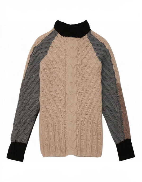 Sweter damski w stylu vintage z golfem UK 10, mały, wielobarwny