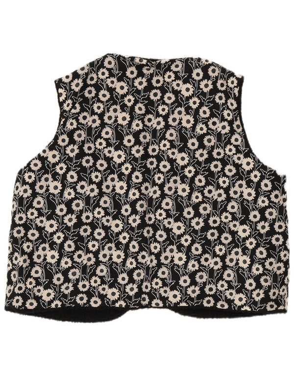 Dwustronna kamizelka damska Vintage UK 16, duża, czarna w kwiaty