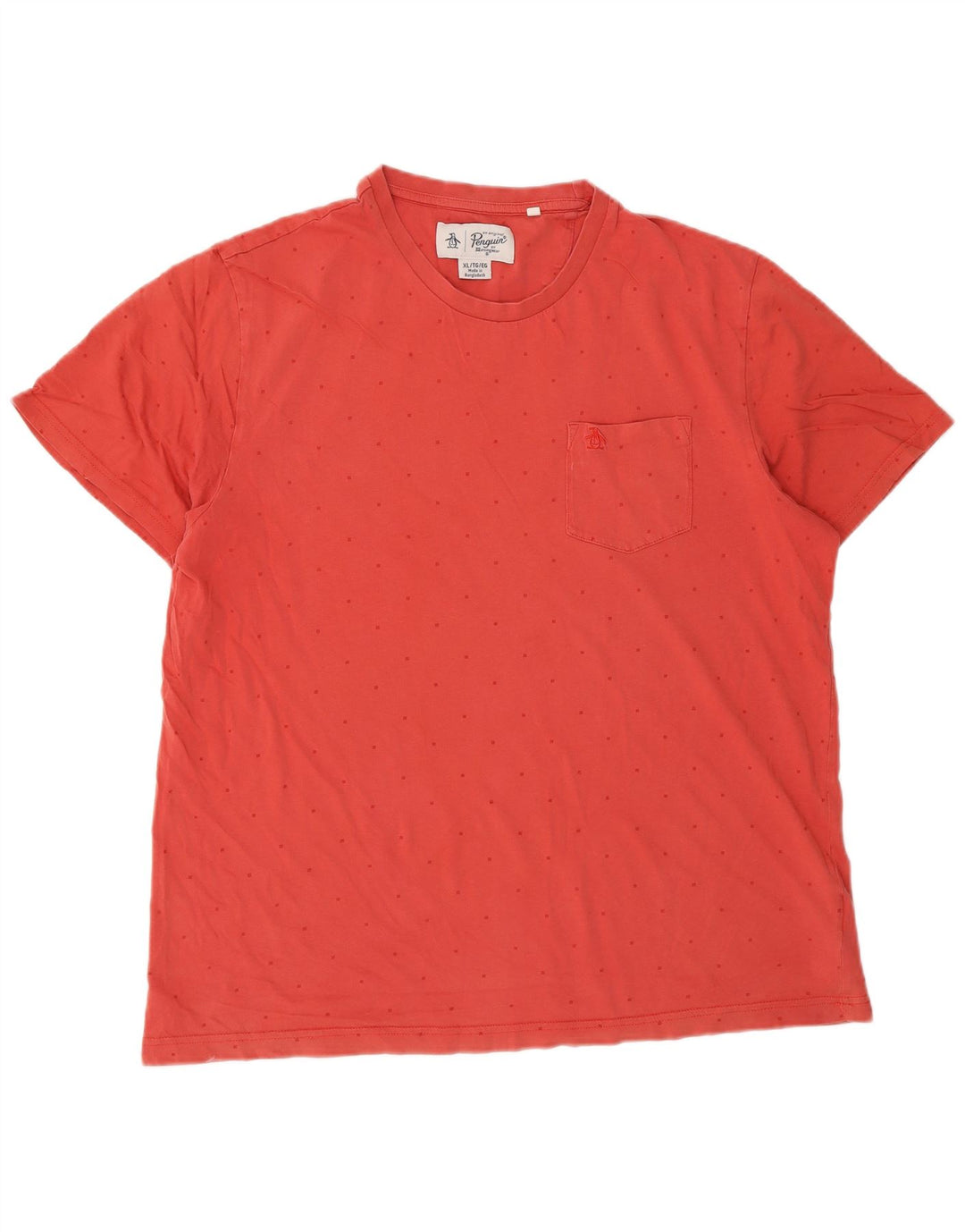 T-shirt męski z motywem pingwina, XL, bawełniany w czerwone cętki