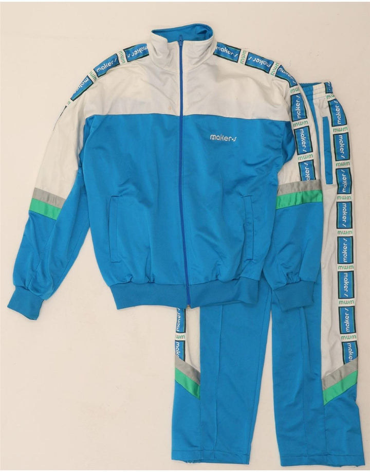 VINTAGE Womens Graphic Full Tracksuit UK 14 Medium  Blue Colourblock Vintage Vintage and Second-Hand Vintage from Messina Hembry 