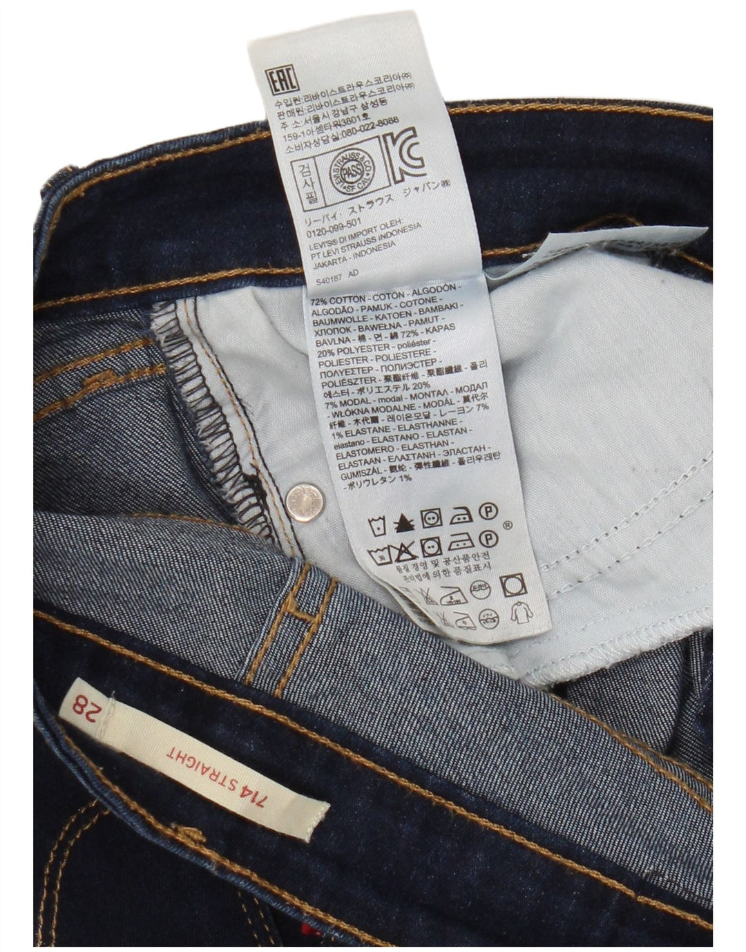Damskie dżinsy Levi's 714 Straight W28 L30 Granatowa bawełna