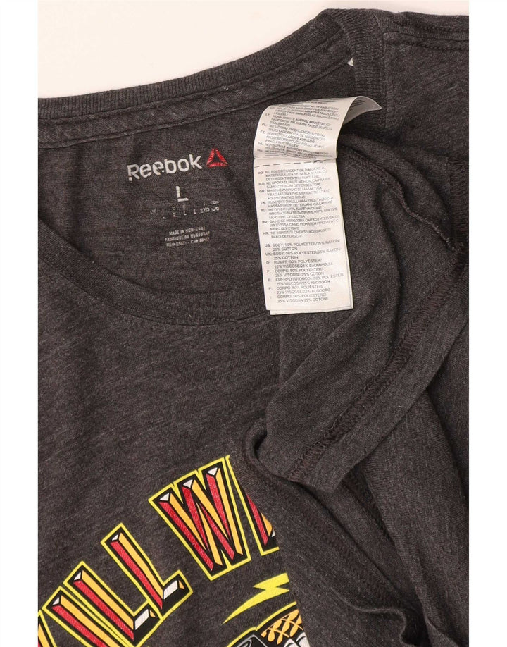 Męska koszulka Reebok z grafiką, duża, szara, poliestrowa