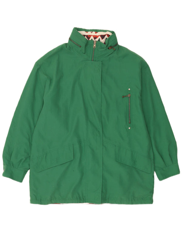 Vintage Womens Hooded Reversible Jacket UK 16 Large Green Geometric