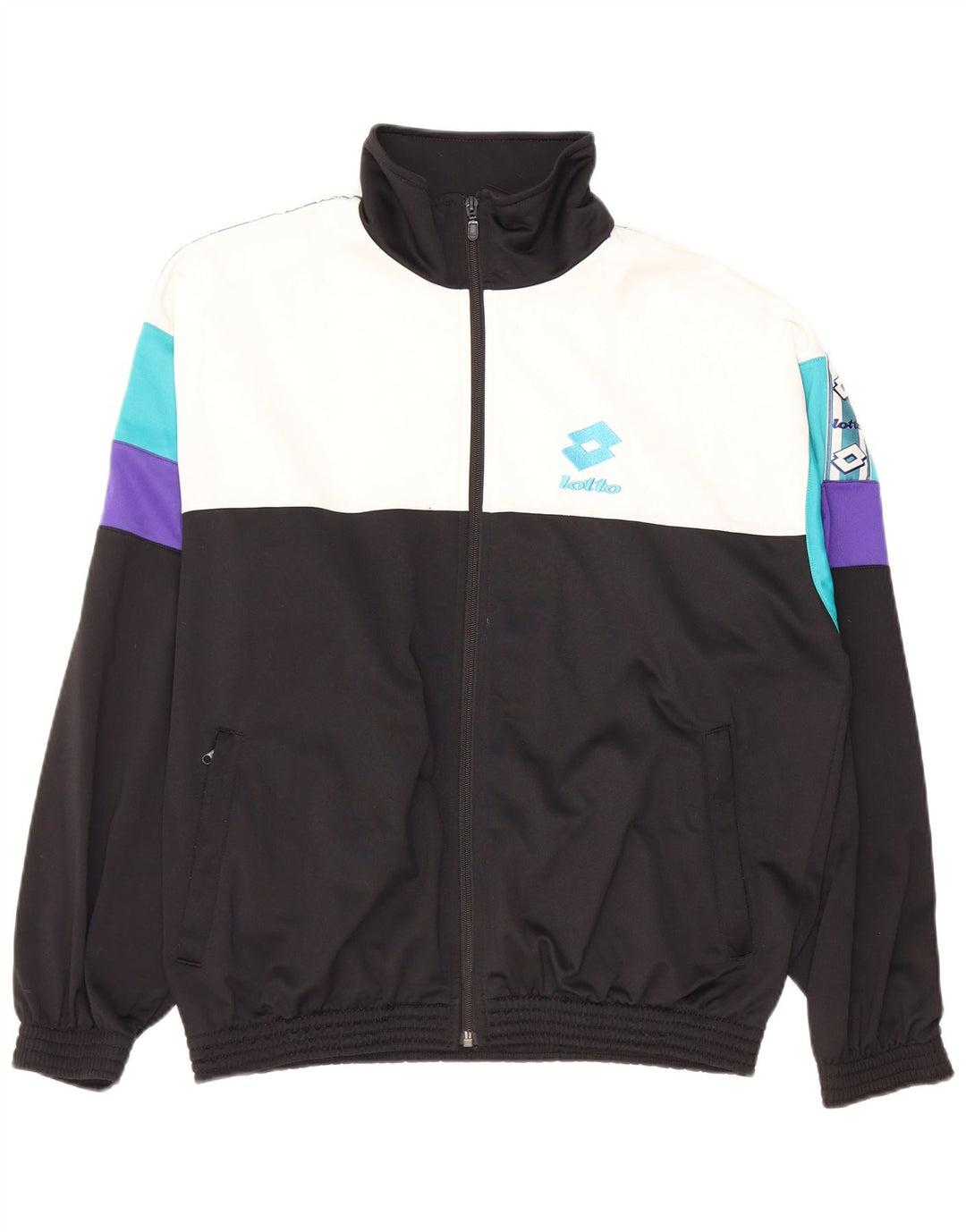 Męska kurtka dresowa LOTTO z grafiką, duża, czarna, poliestrowa z blokami kolorów