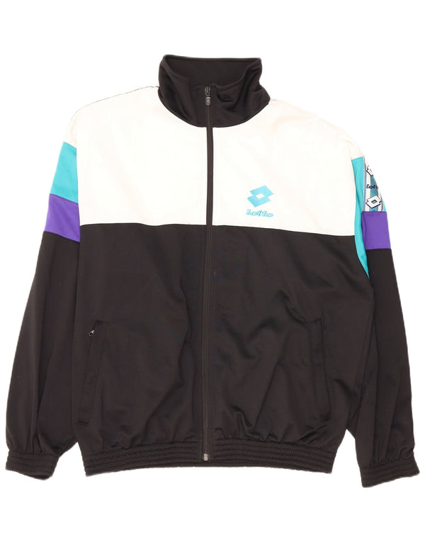LOTTO Mens Graphic Tracksuit Top Jacket Large Black Colourblock Polyester