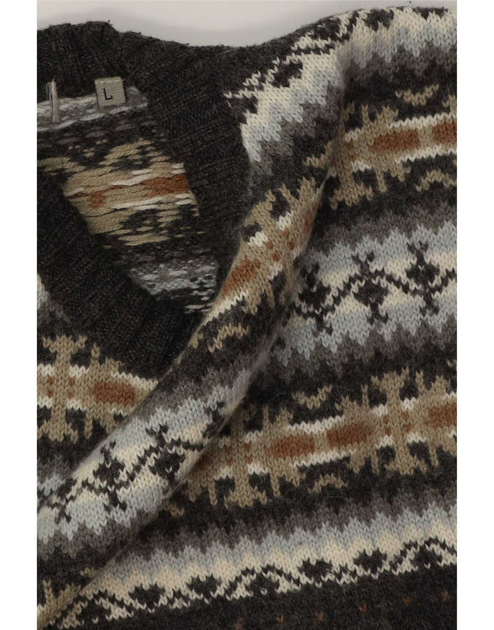 Lerros Męski sweter z okrągłym dekoltem, duży, szary Fair Isle