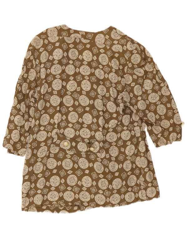 Damska bluzka koszulowa w stylu vintage z rękawem 3/4 IT 43, średni khaki, geometryczny octan