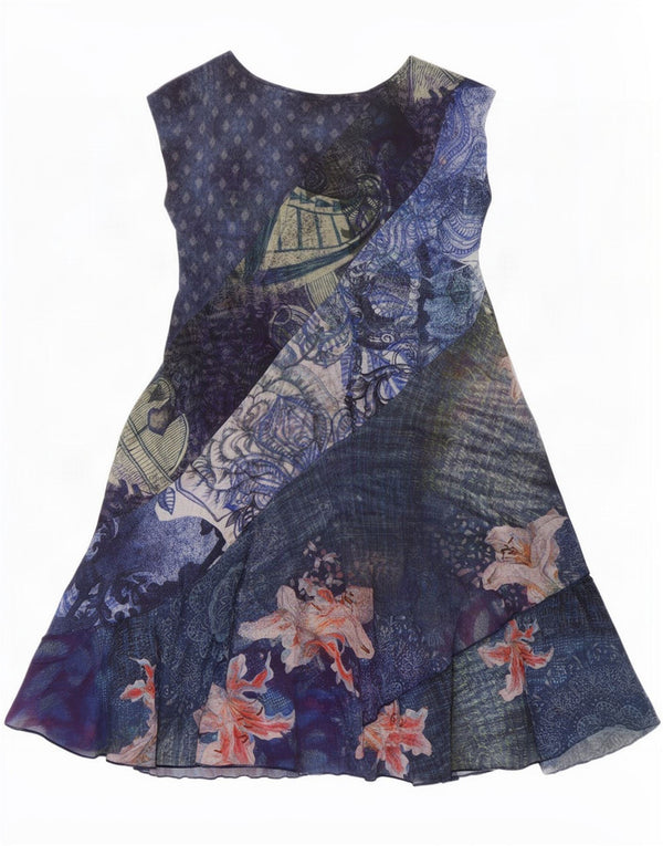 Desigual damska prześwitująca sukienka o linii A bez rękawów UK 18 XL w niebieskie kwiaty