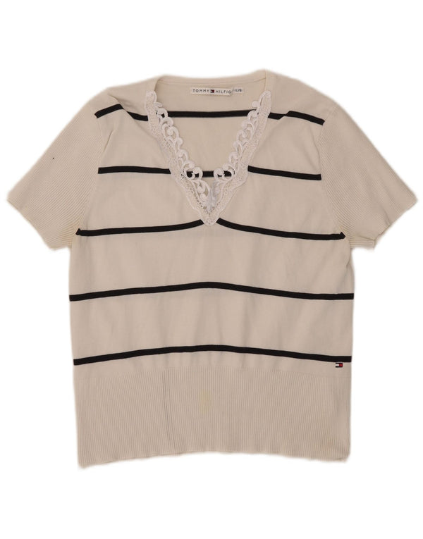 Damska koszulka Tommy Hilfiger Top UK 14, duża, bawełniana w białe paski