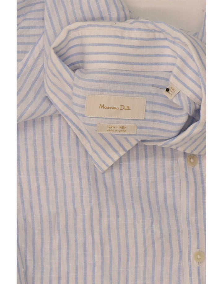 Koszula męska Massimo Dutti, duża, niebieska, lniana w prążki