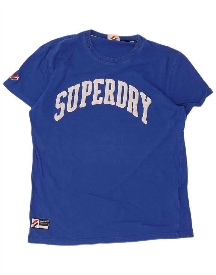SUPERDRY Męski T-shirt z grafiką, bawełniany, średni niebieski