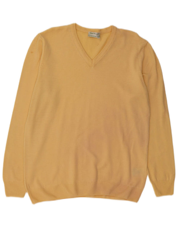 PETER HAHN Damski sweter z dekoltem w kształcie litery V, UK 16, duży, żółty, nowa wełna