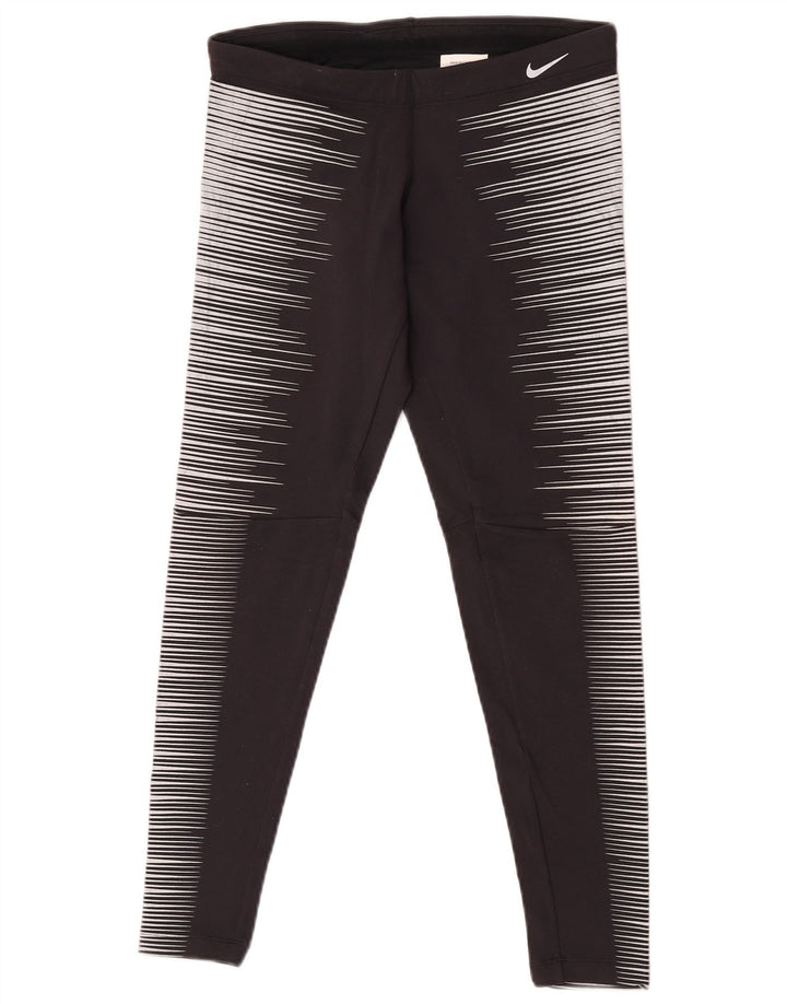 Damskie legginsy Nike Dri Fit UK 12, nylonowe średnie czarne paski