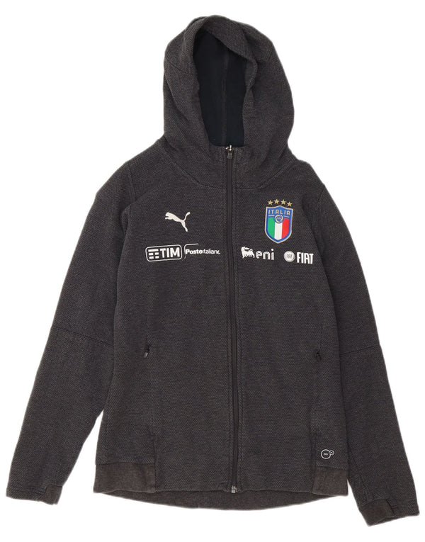 Damski sweter Puma Italia z grafiką i zamkiem błyskawicznym, UK 14, duży, szary, bawełniany