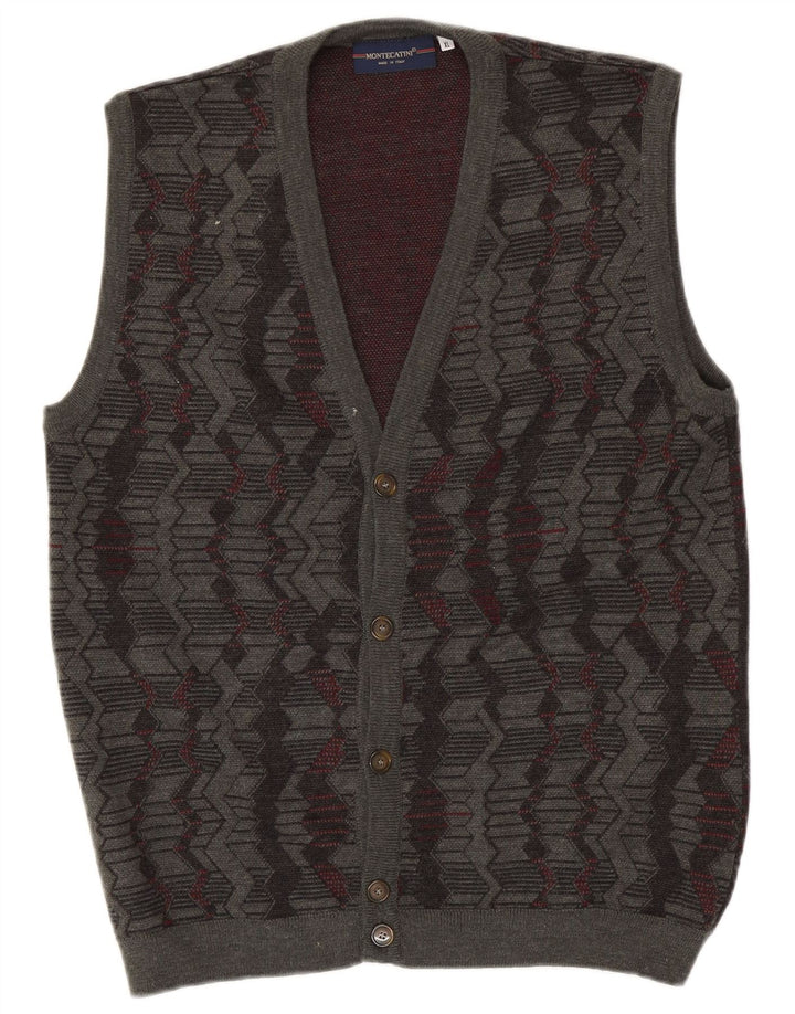 Męski sweter bez rękawów Montecatini XL, szara, geometryczna wełna