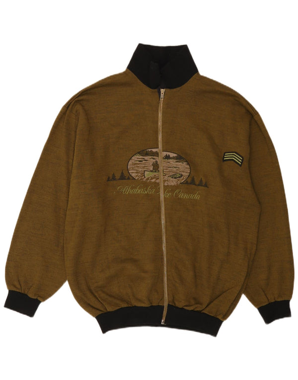 Męski sweter rozpinany z grafiką VINTAGE, duży, w kolorze khaki