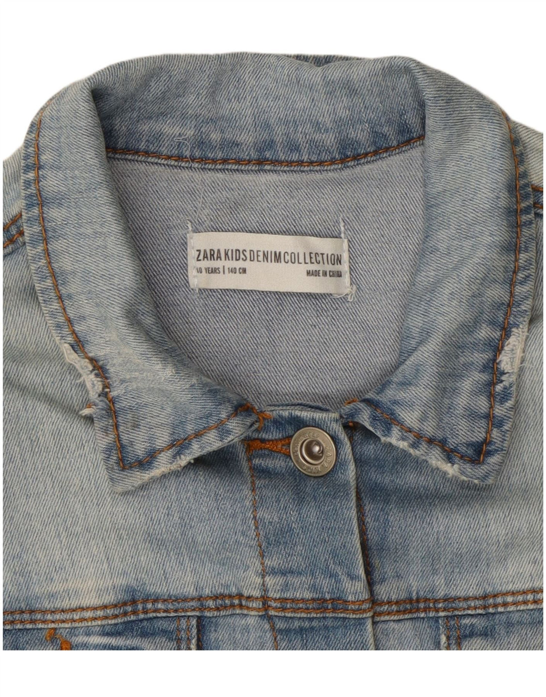 ZARA Girls Distressed Denim Jacket 9-10 Years Blue Cotton