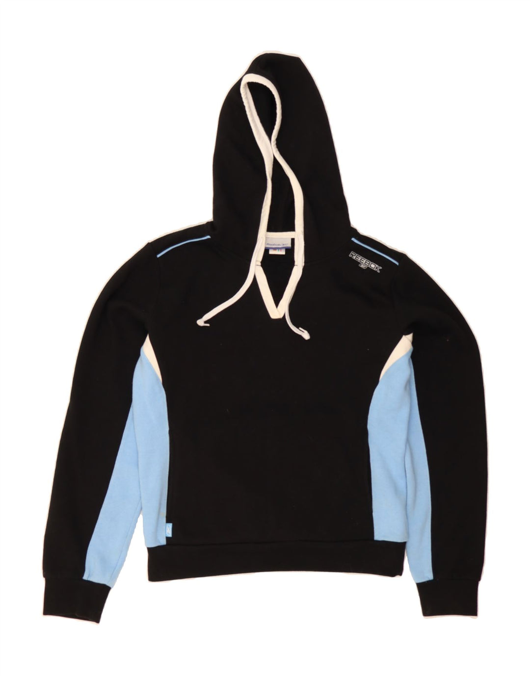 REEBOK Womens Hoodie Jumper UK 12 Medium Black Colourblock Polyester Vintage Reebok and Second-Hand Reebok from Messina Hembry 