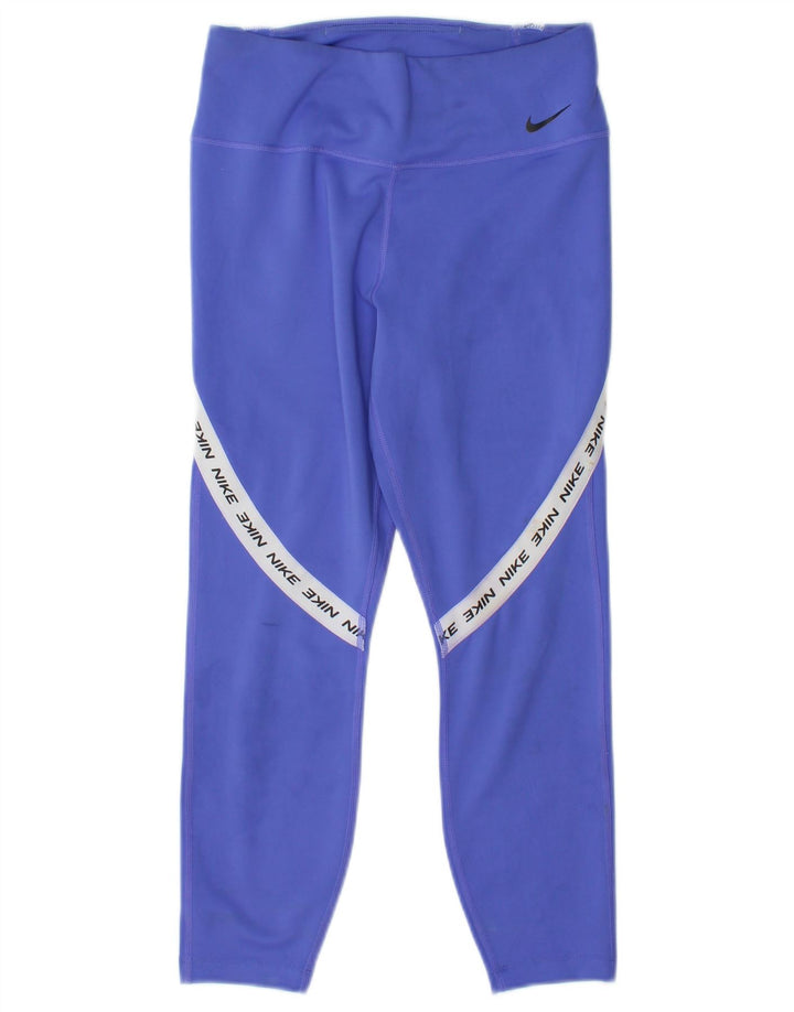 Damskie legginsy Nike Graphic Capri UK 8, mały, niebieski, poliester z blokami kolorów