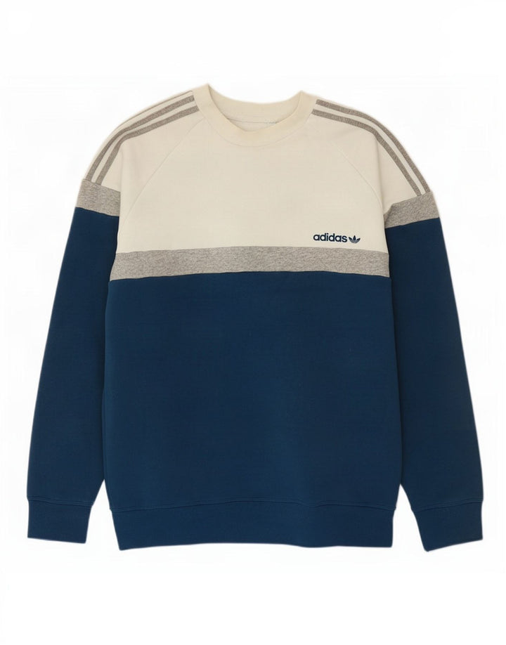 Adidas Męska bluza sweterkowa, średnia niebieska, bawełniana z blokami kolorów