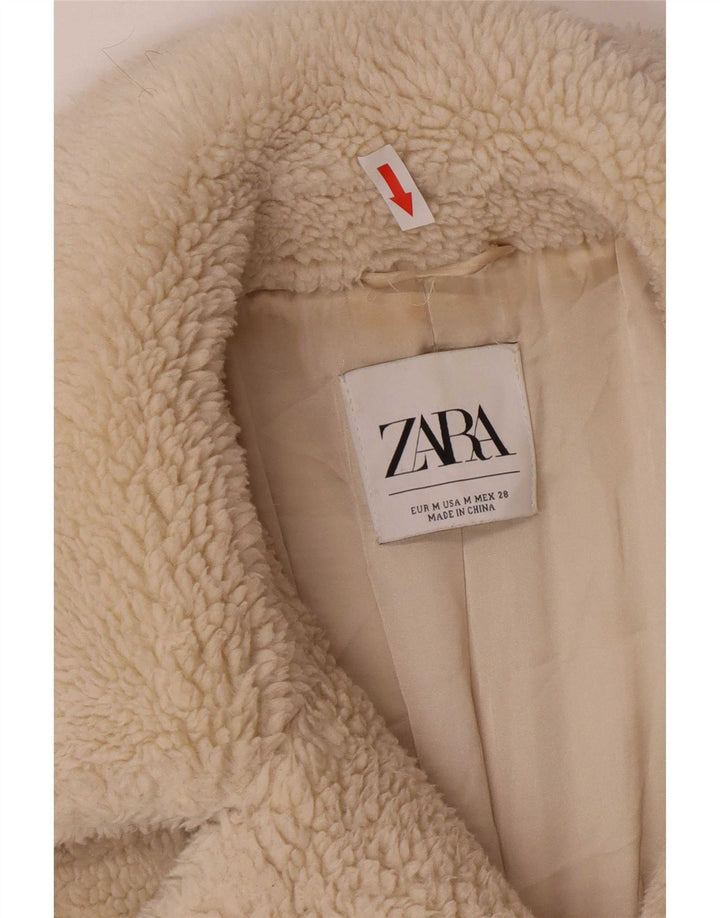 Dwurzędowy płaszcz damski Zara Teddy Bear UK 14, średni złamanej bieli