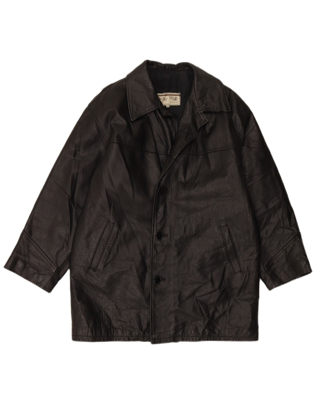 Męska kurtka skórzana VINTAGE IT 48, średnia czarna skóra