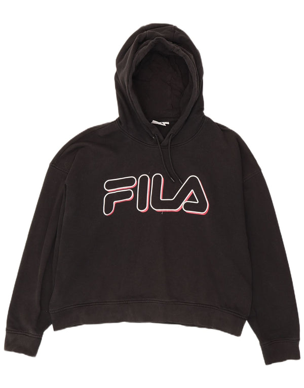 FILA Damski sweter z kapturem, oversize, z grafiką, UK 18 XL, czarny, bawełniany