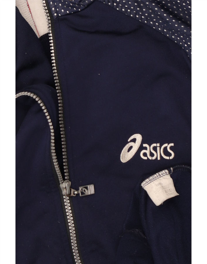 Męska kurtka dresowa Asics UK 40, duża, granatowa, z blokami kolorów, poliestrowa