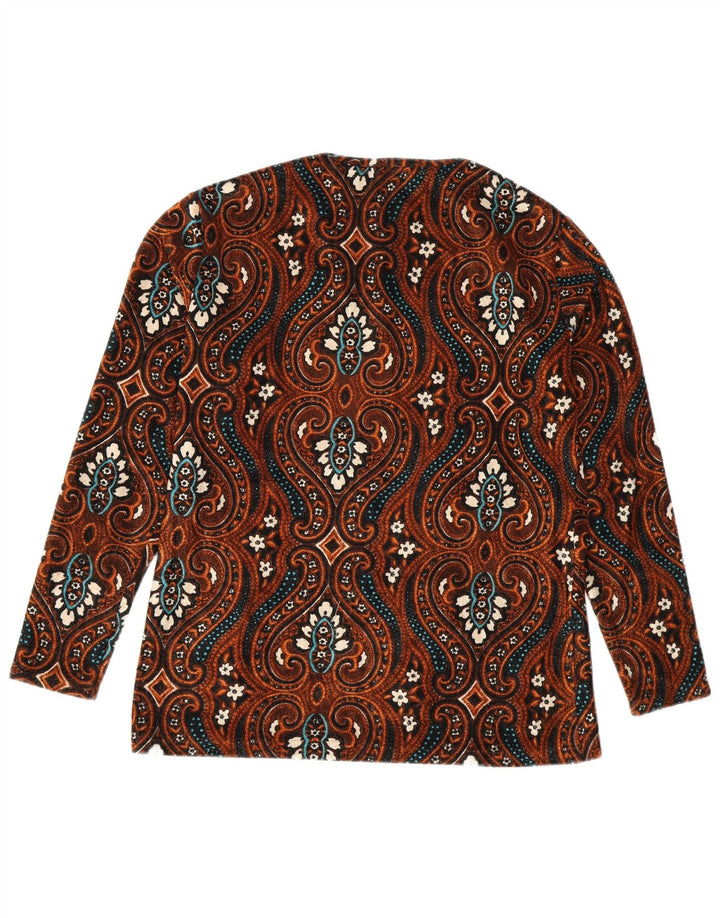 Damska bluzka z długim rękawem w stylu vintage, UK 12, średni brąz Paisley