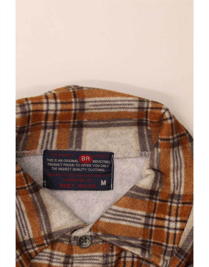 Vintage damska oversize'owa koszula flanelowa UK 14 w średnią beżową kratkę