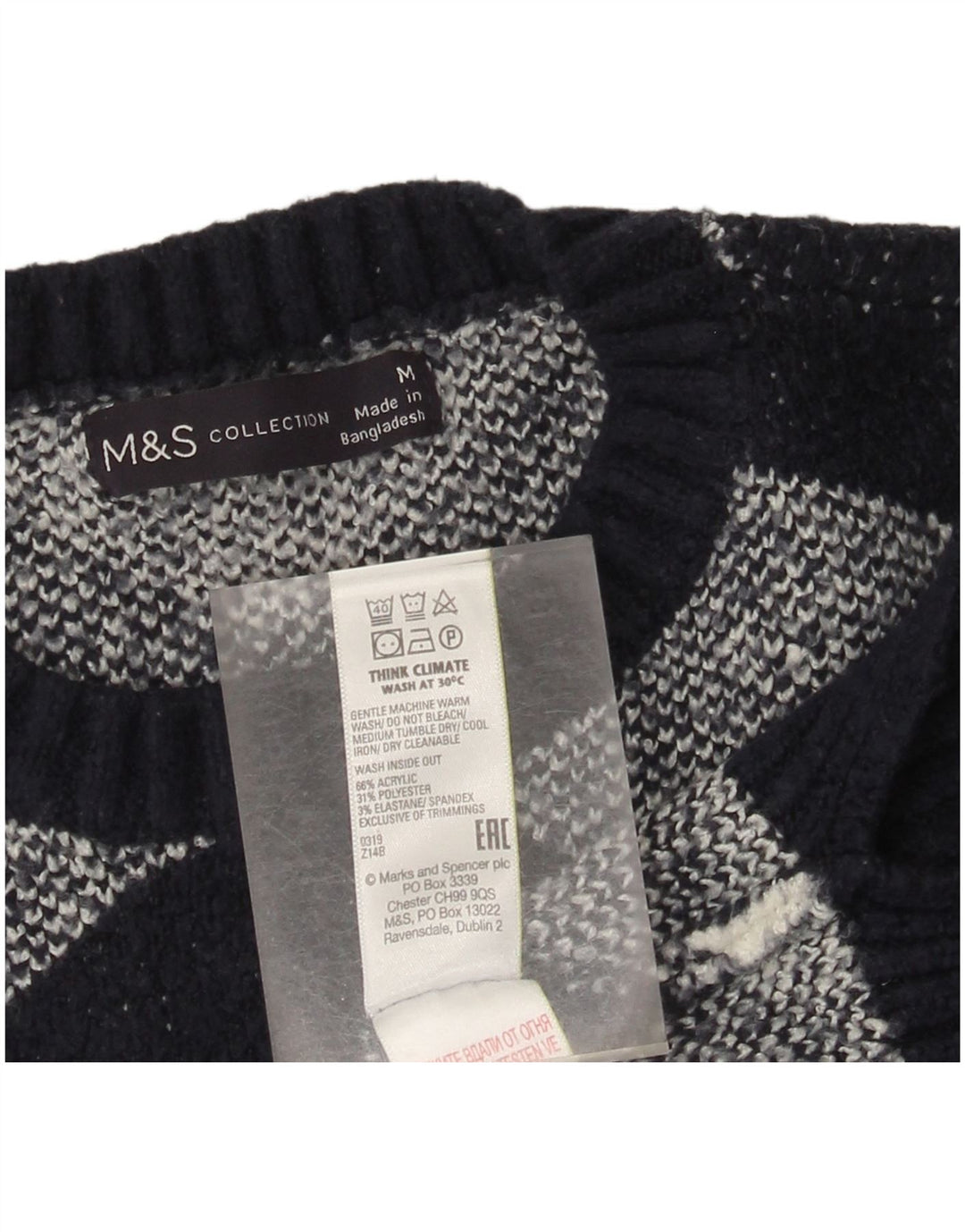 Marks & Spencer Damski sweter z wycięciem pod szyją, UK 14, średnia czarna kratka
