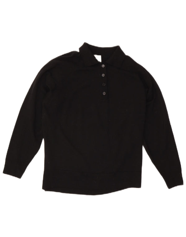 CZARINA Damski sweter polo UK 16, duży, czarny, wełniany