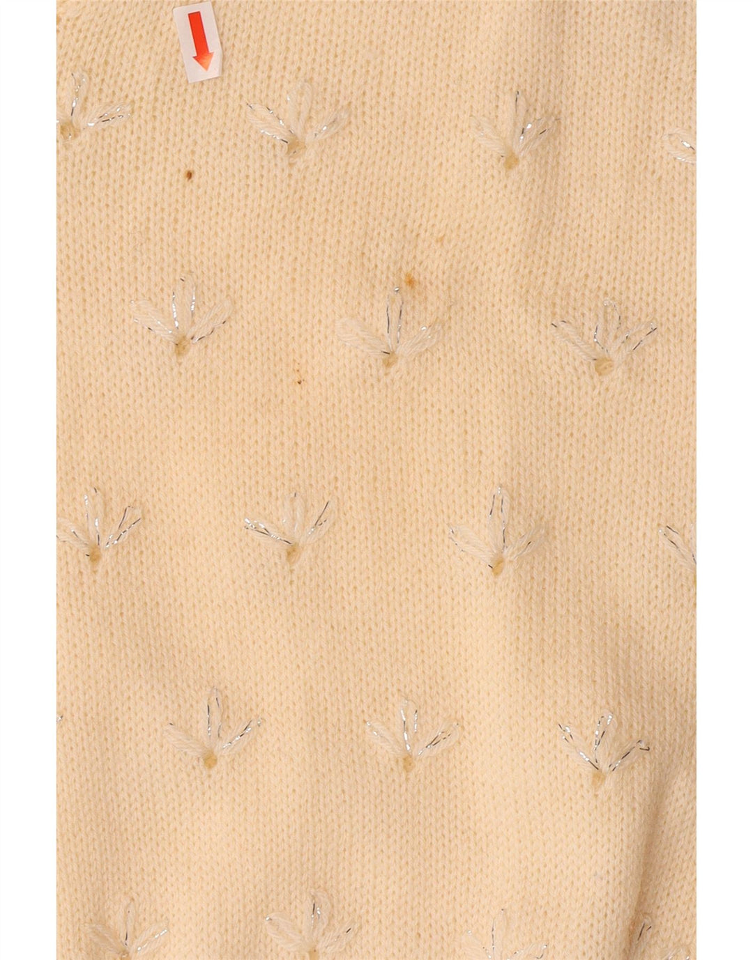 Sweter damski VINTAGE z dekoltem w kształcie litery V, UK 14, średni, w kolorze złamanej bieli, w kwiaty