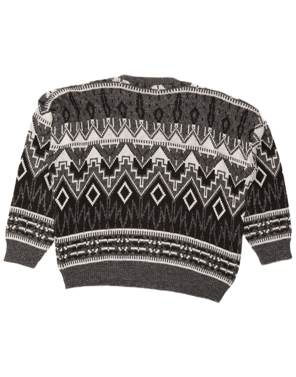 Vintage męski sweter z okrągłym dekoltem XL, szary, geometryczny akryl