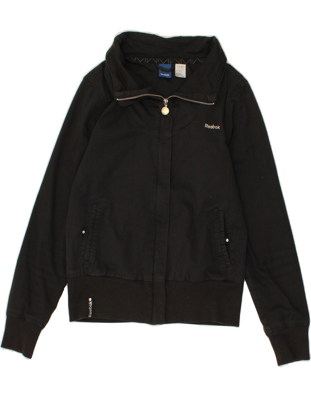 REEBOK Womens Bomber Jacket UK 10 Small Black Cotton Vintage Reebok and Second-Hand Reebok from Messina Hembry 