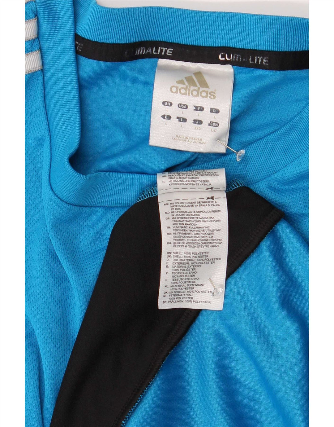 Adidas Męska koszulka Climalite Top, duża, niebieska, poliestrowa z blokami kolorów