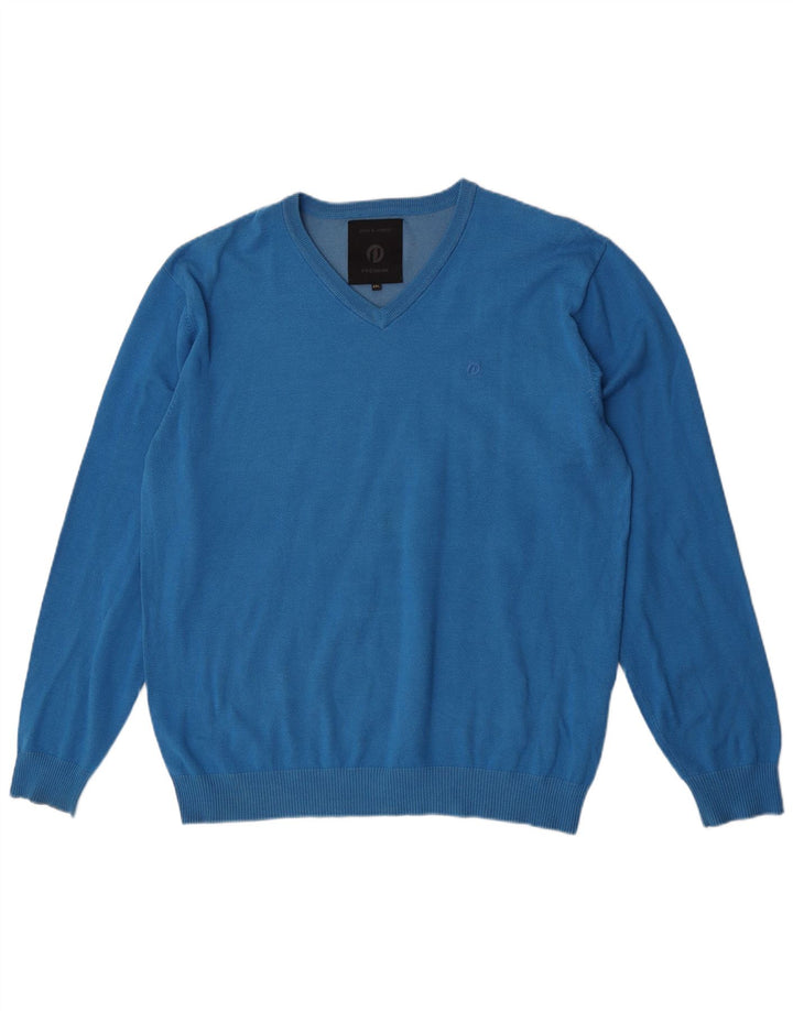 Jack & Jones Mens V-Neck Jumper Sweater 2XL Blue Acrylic