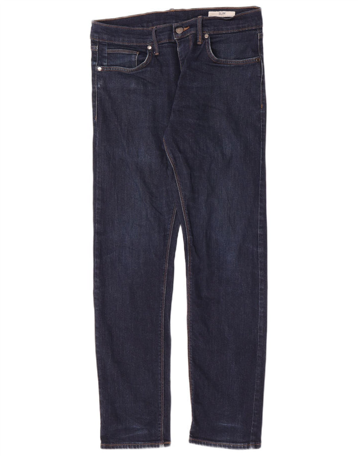 Marks & Spencer Męskie jeansy slim W32 L31 Granatowe, bawełniane