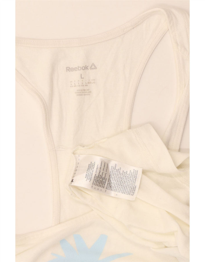 Damska kamizelka graficzna REEBOK Top UK 16/18, duża, biała, modal